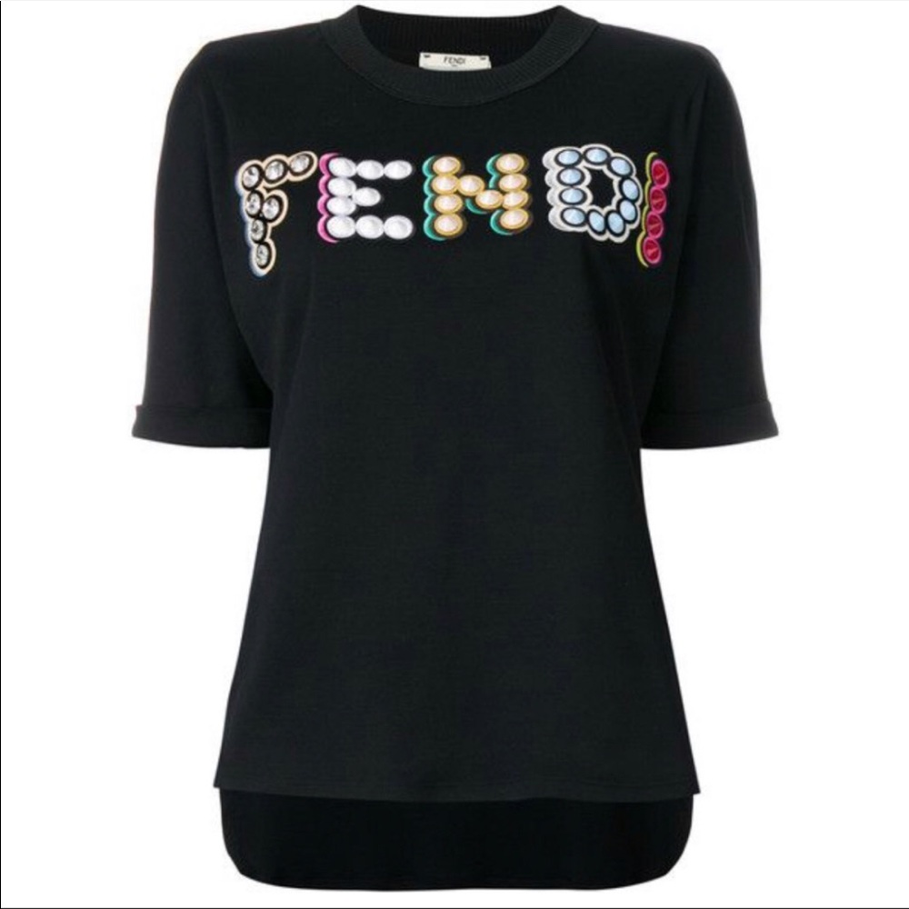 SOLD Authentic Fendi Studded Logo T Shirt - Picture 1 of 7